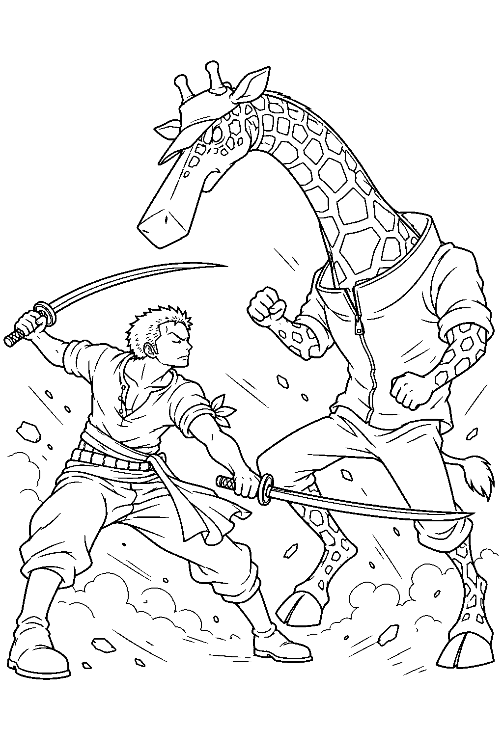 one piece zoro vs kaku at enies lobby line art