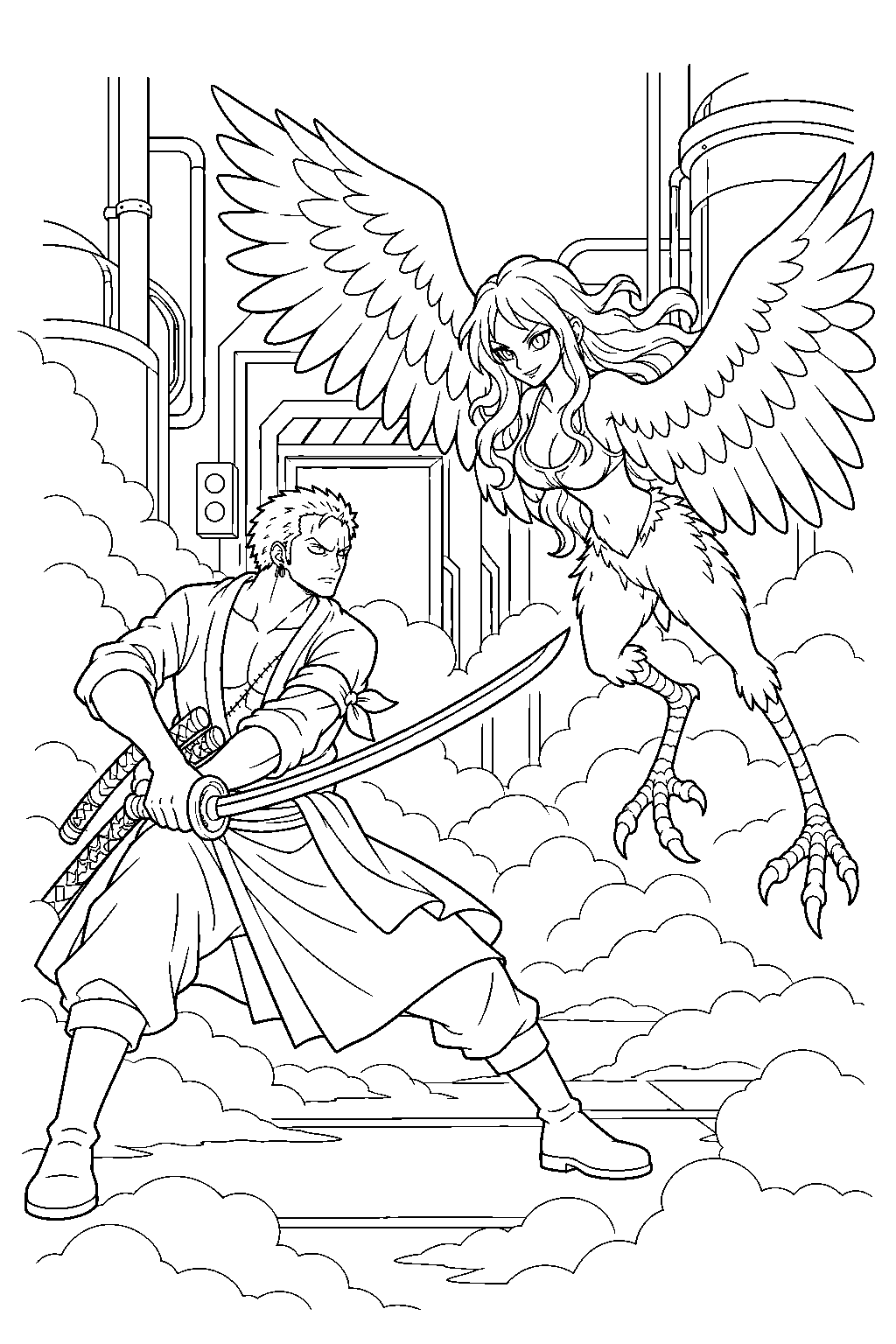 one piece zoro vs monet at punk hazard line art