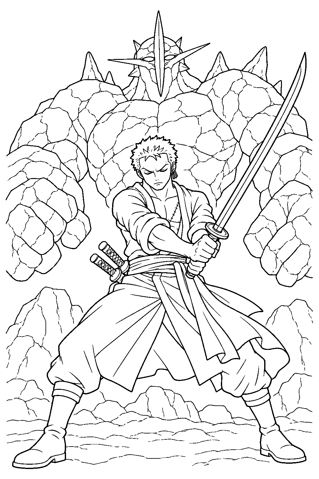 one piece zoro vs pica in dressrosa line art