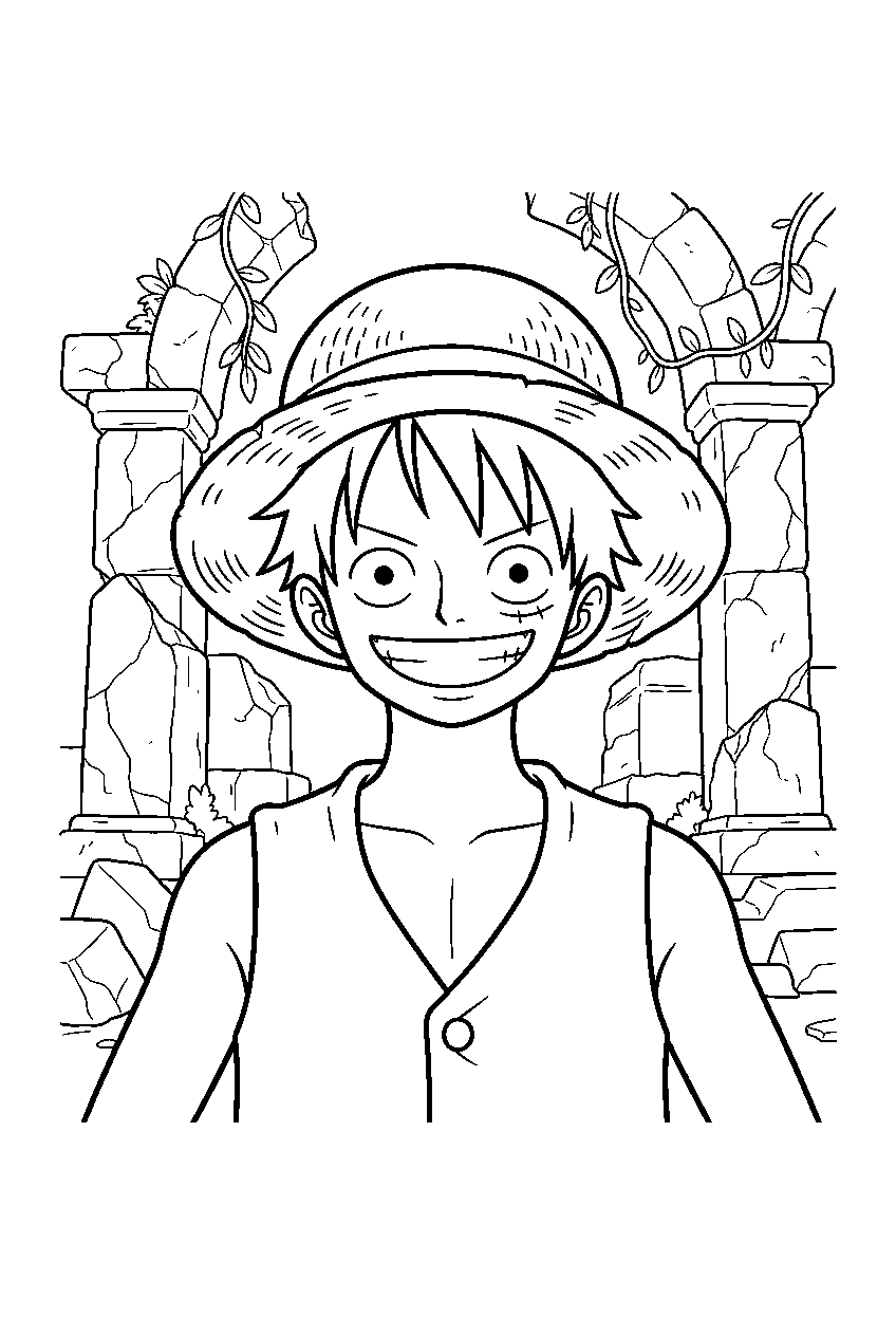 one piece characters in ancient ruins line art