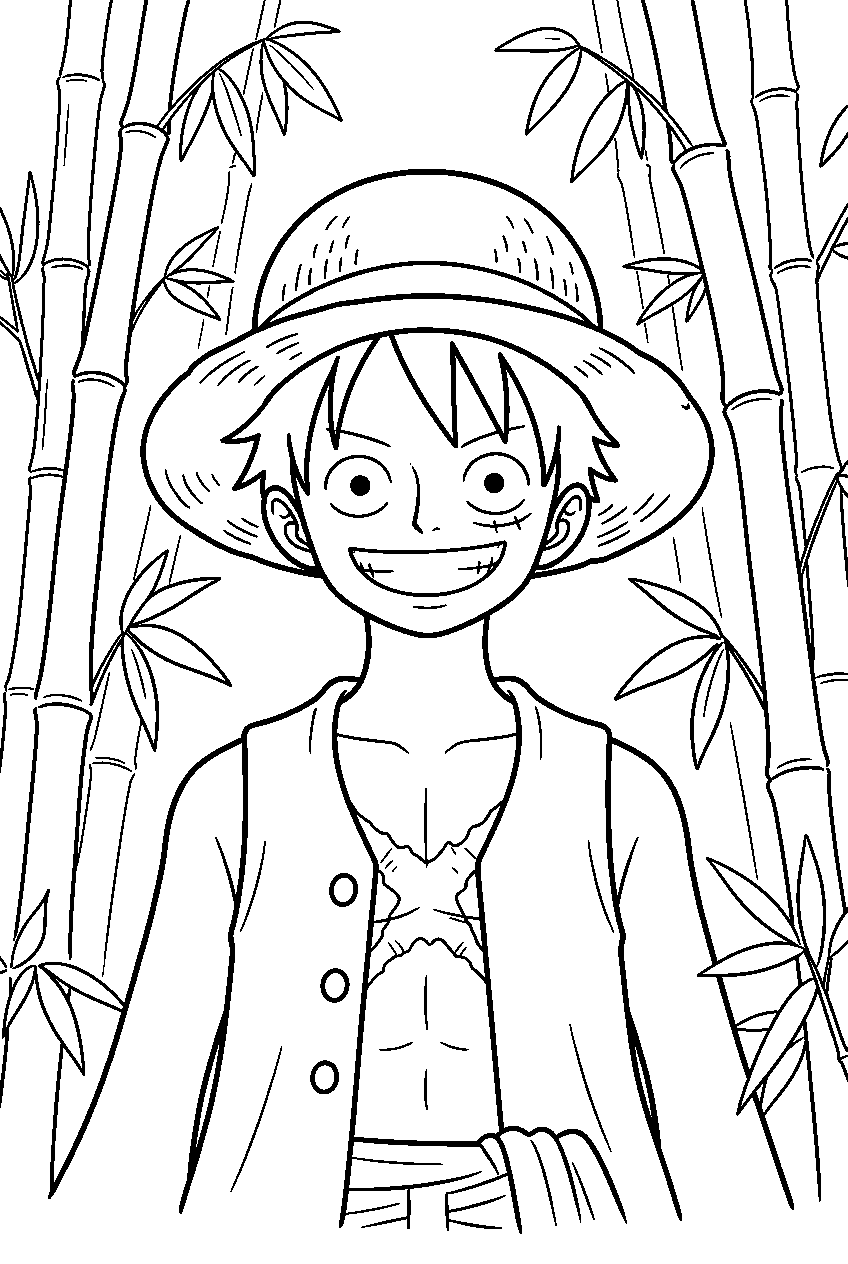 one piece characters in bamboo forest line art