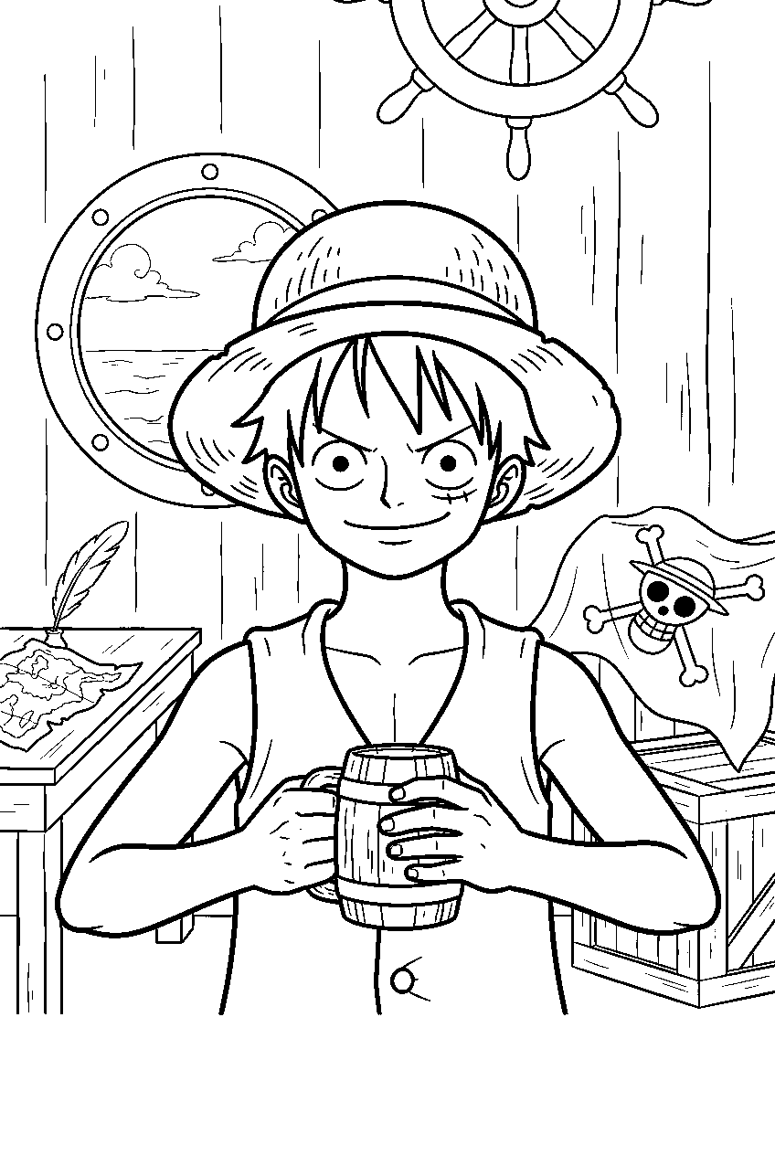one piece characters in captain s cabin line art