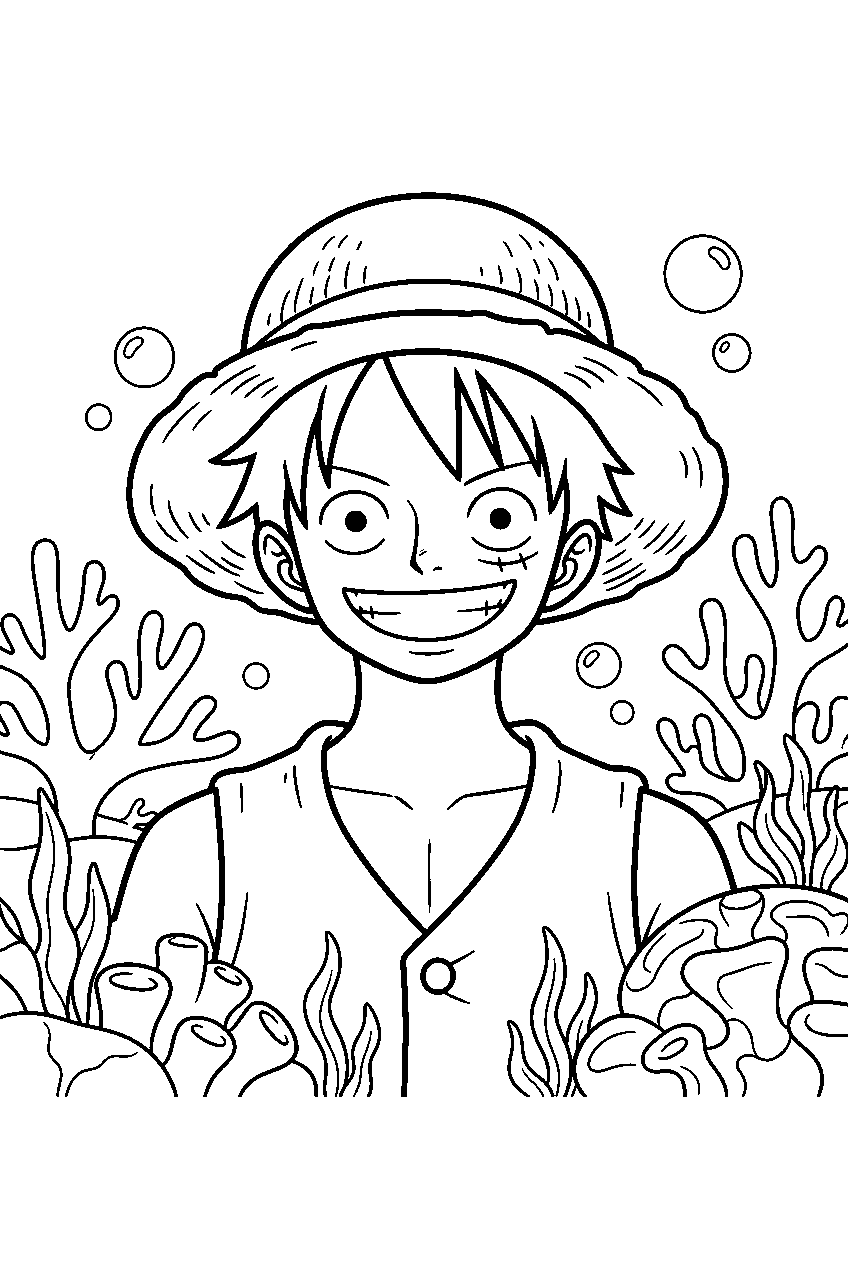 one piece characters in coral reef line art