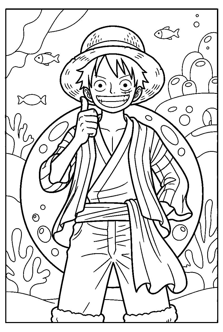 one piece characters in fish man island line art