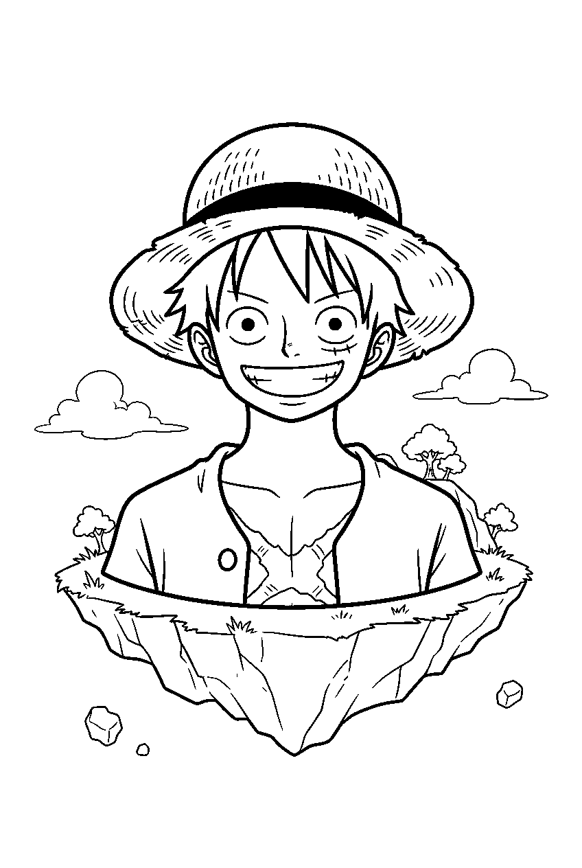 one piece characters in floating island line art