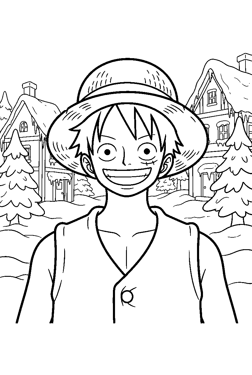one piece characters in frozen village line art
