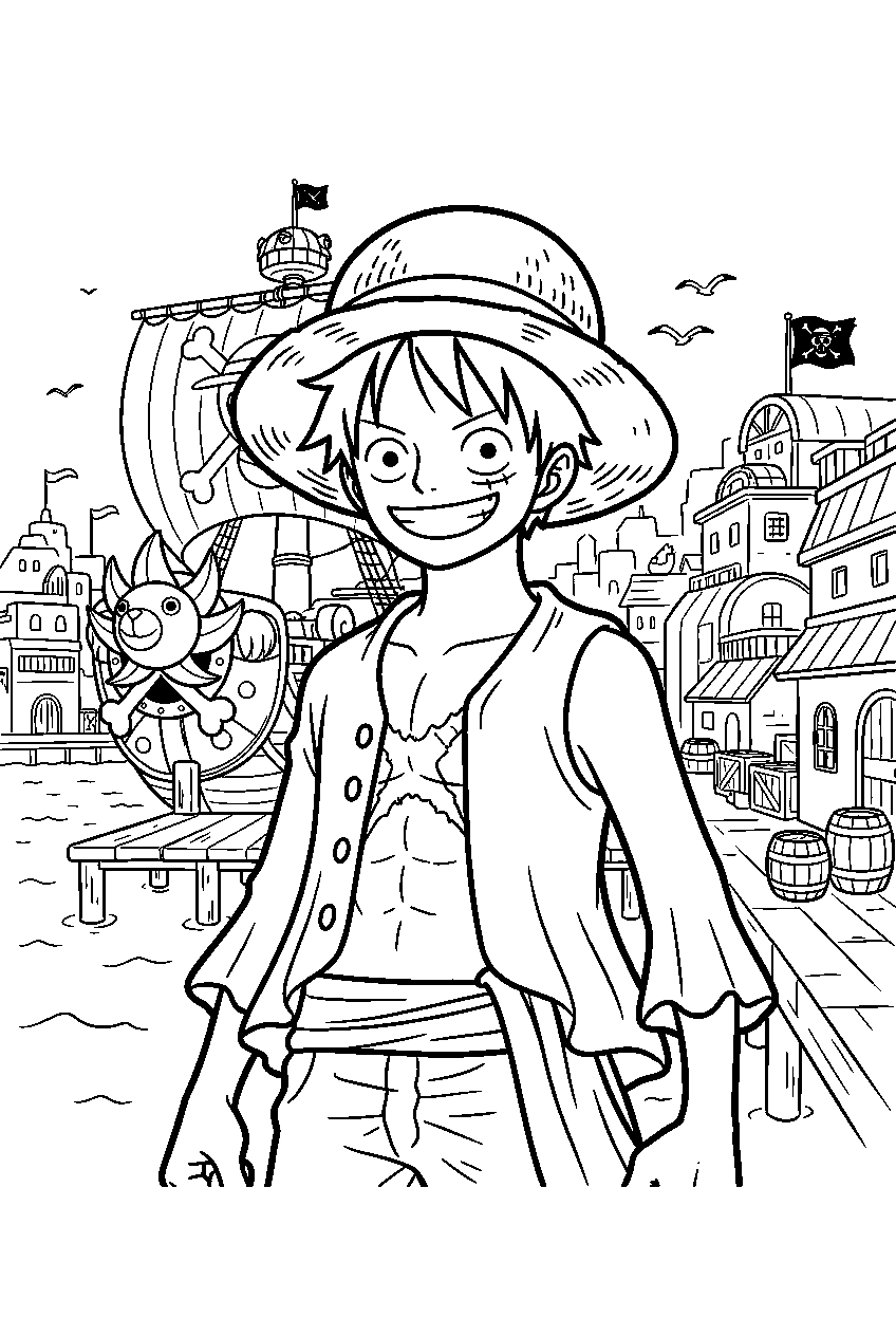 one piece characters in harbor town line art