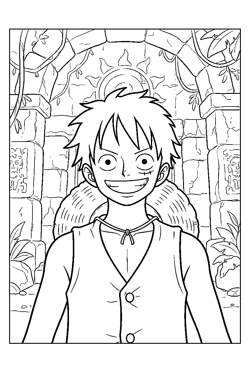 one piece characters in hidden temple line art