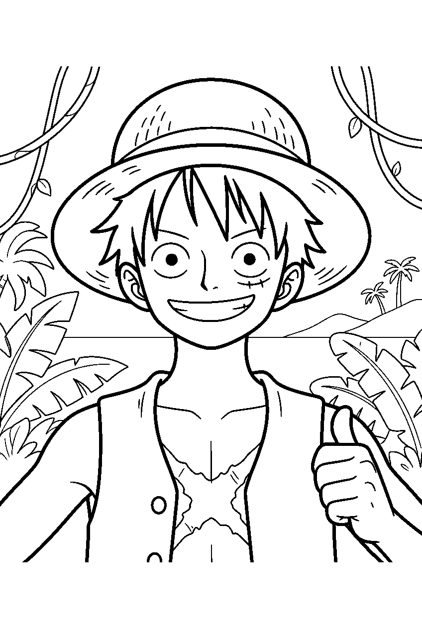 one piece characters in jungle island line art
