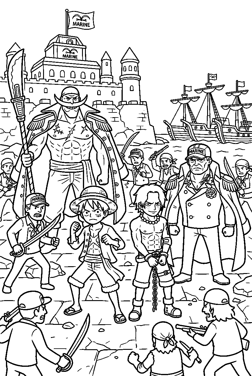 one piece characters in marineford line art