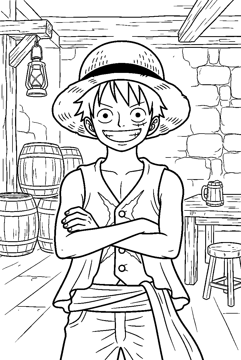 one piece characters in pirate tavern line art