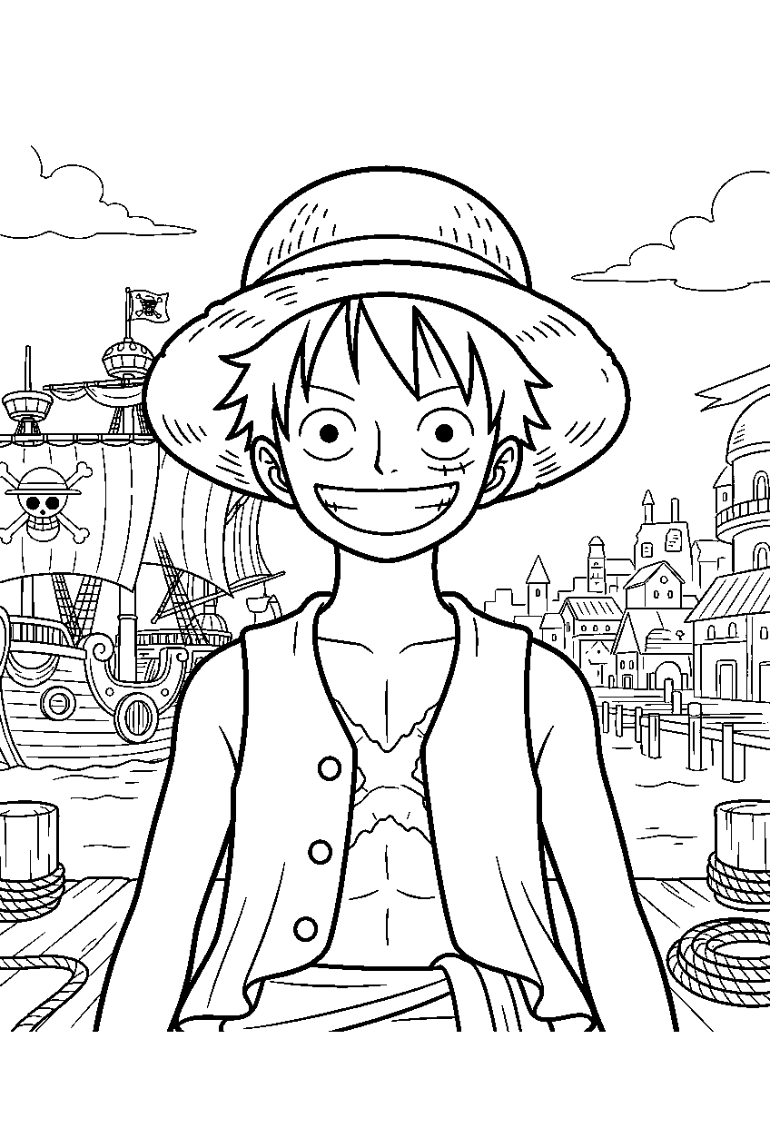 one piece characters in port city line art