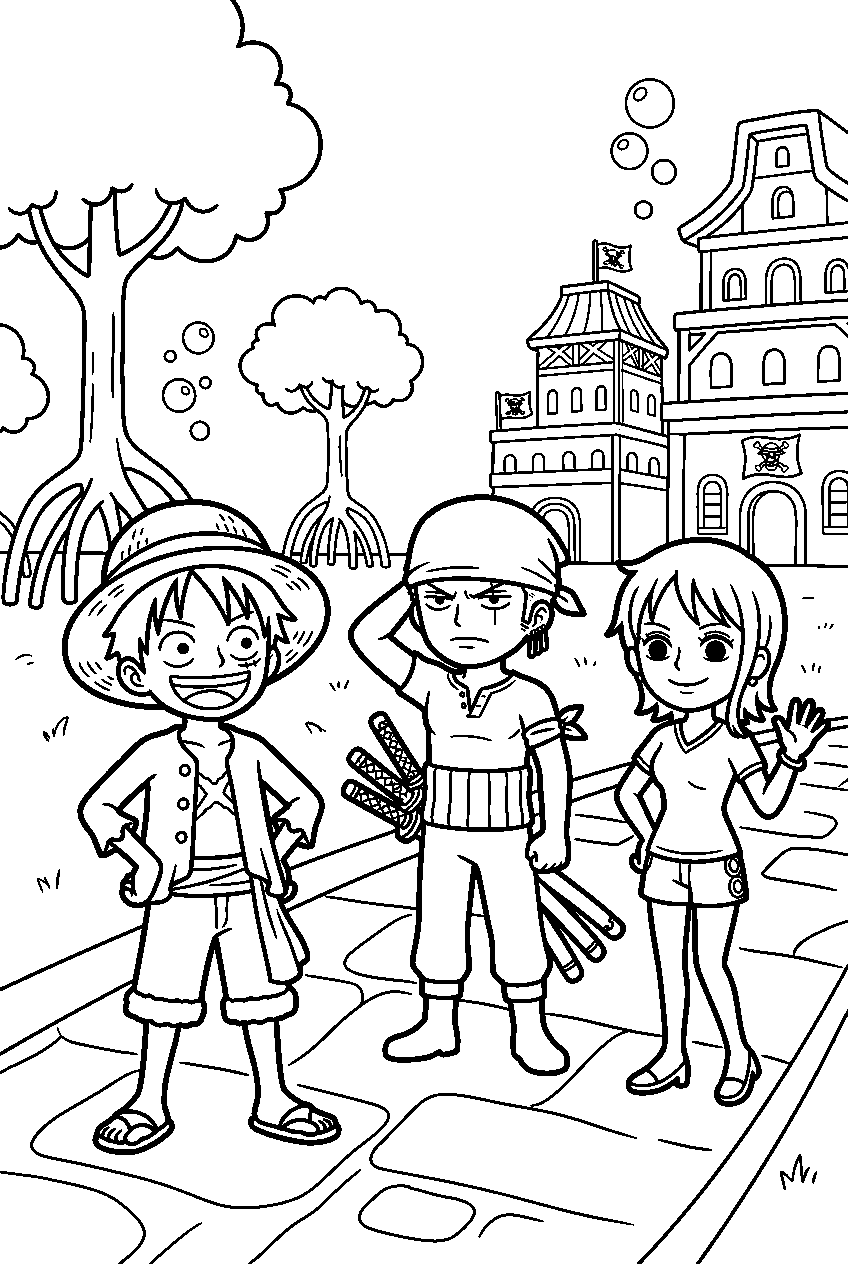 one piece characters in sabaody archipelago line art