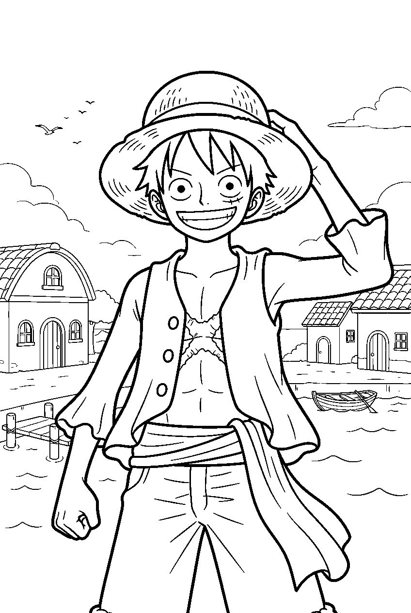 one piece characters in seaside village line art