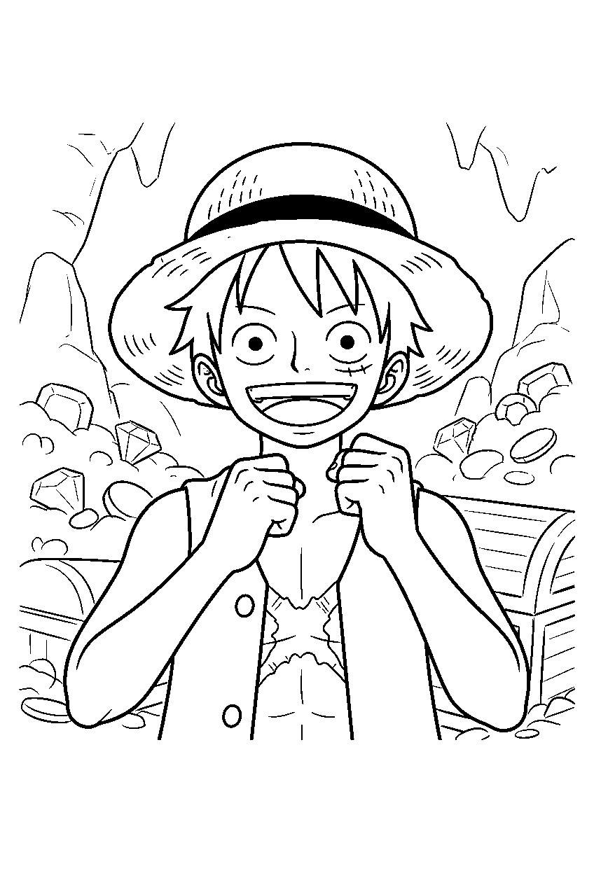 one piece characters in treasure cave line art