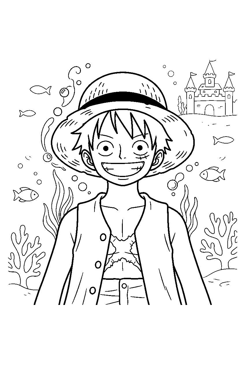 one piece characters in underwater kingdom line art