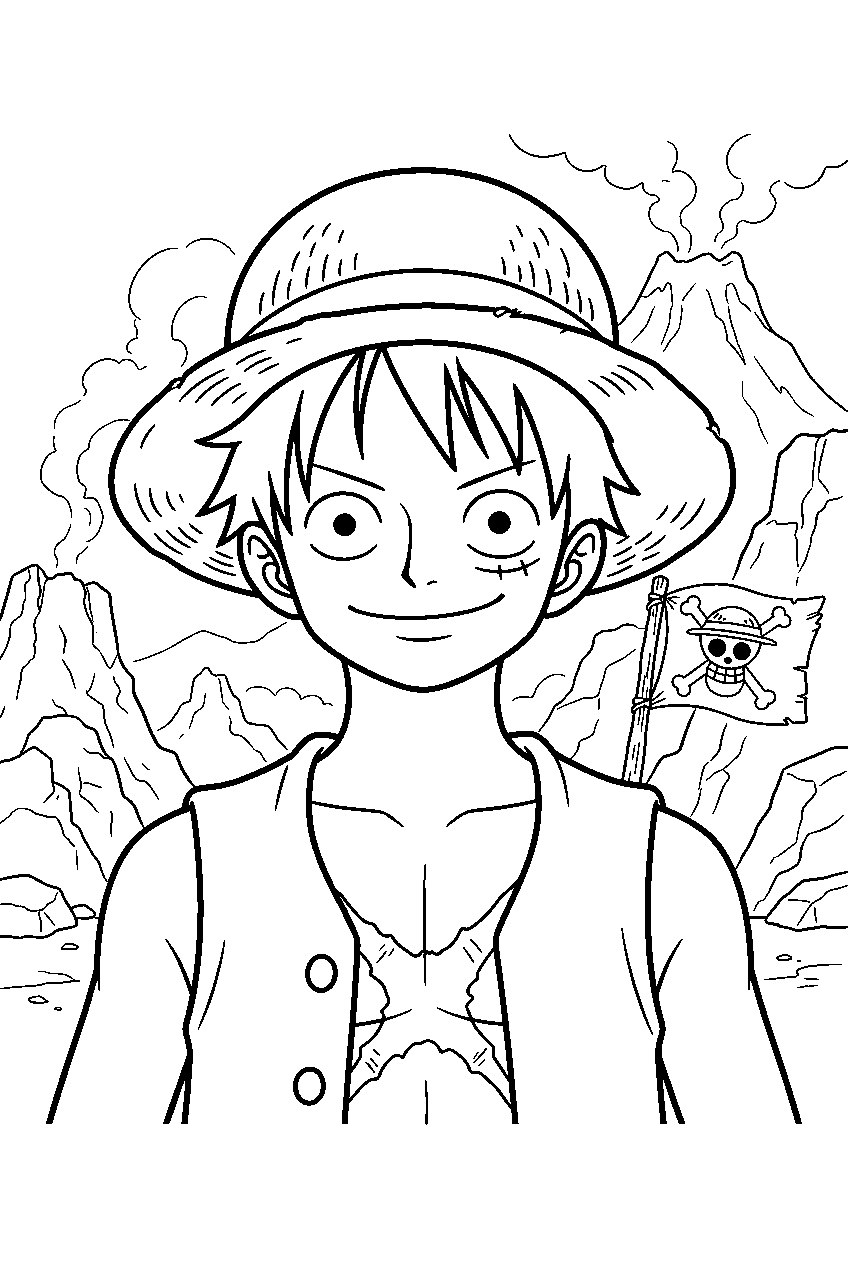one piece characters in volcanic island line art