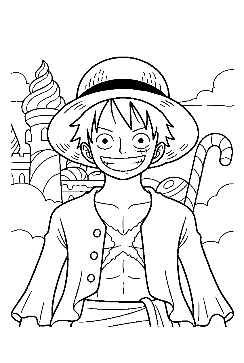 one piece characters in whole cake island line art