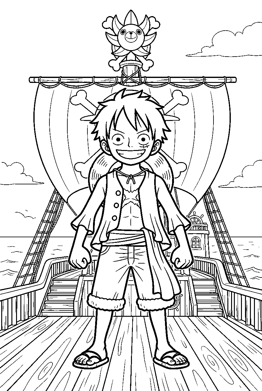 one piece characters on pirate ship line art