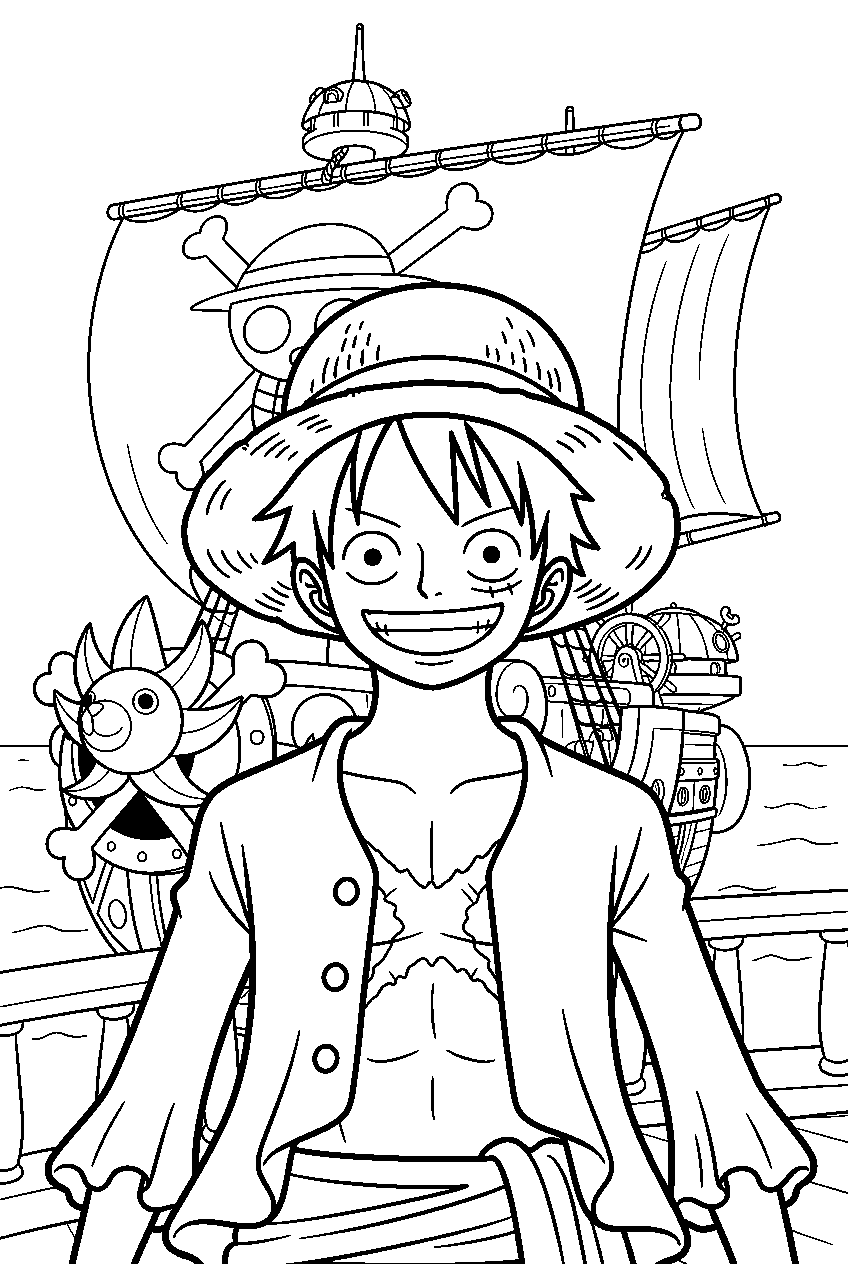 one piece characters on thousand sunny line art