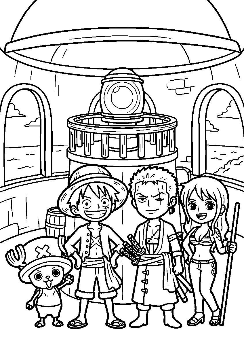 one piece characters portrait in lighthouse line art