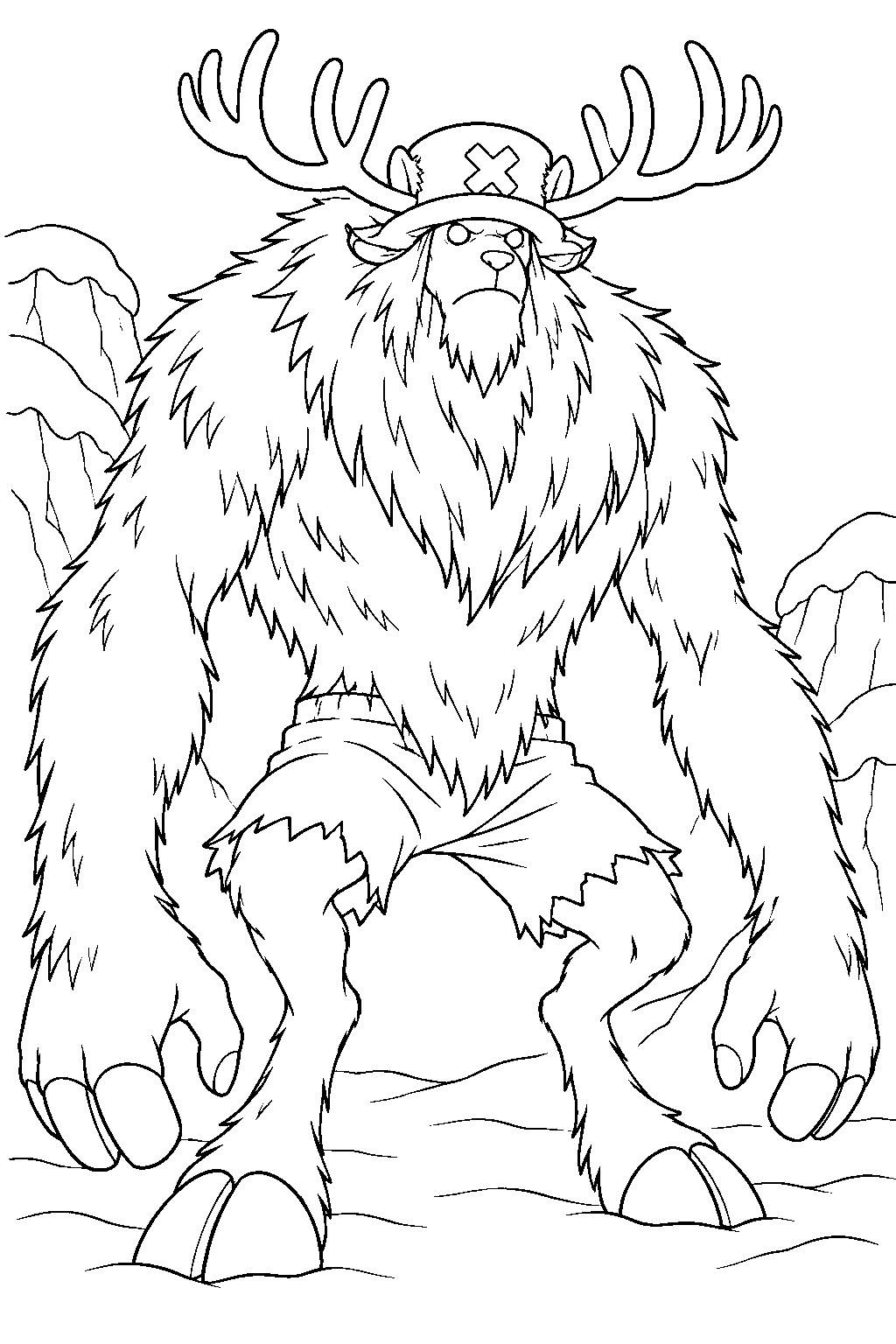 one piece tony tony chopper monster point guarding a snowy pass line art