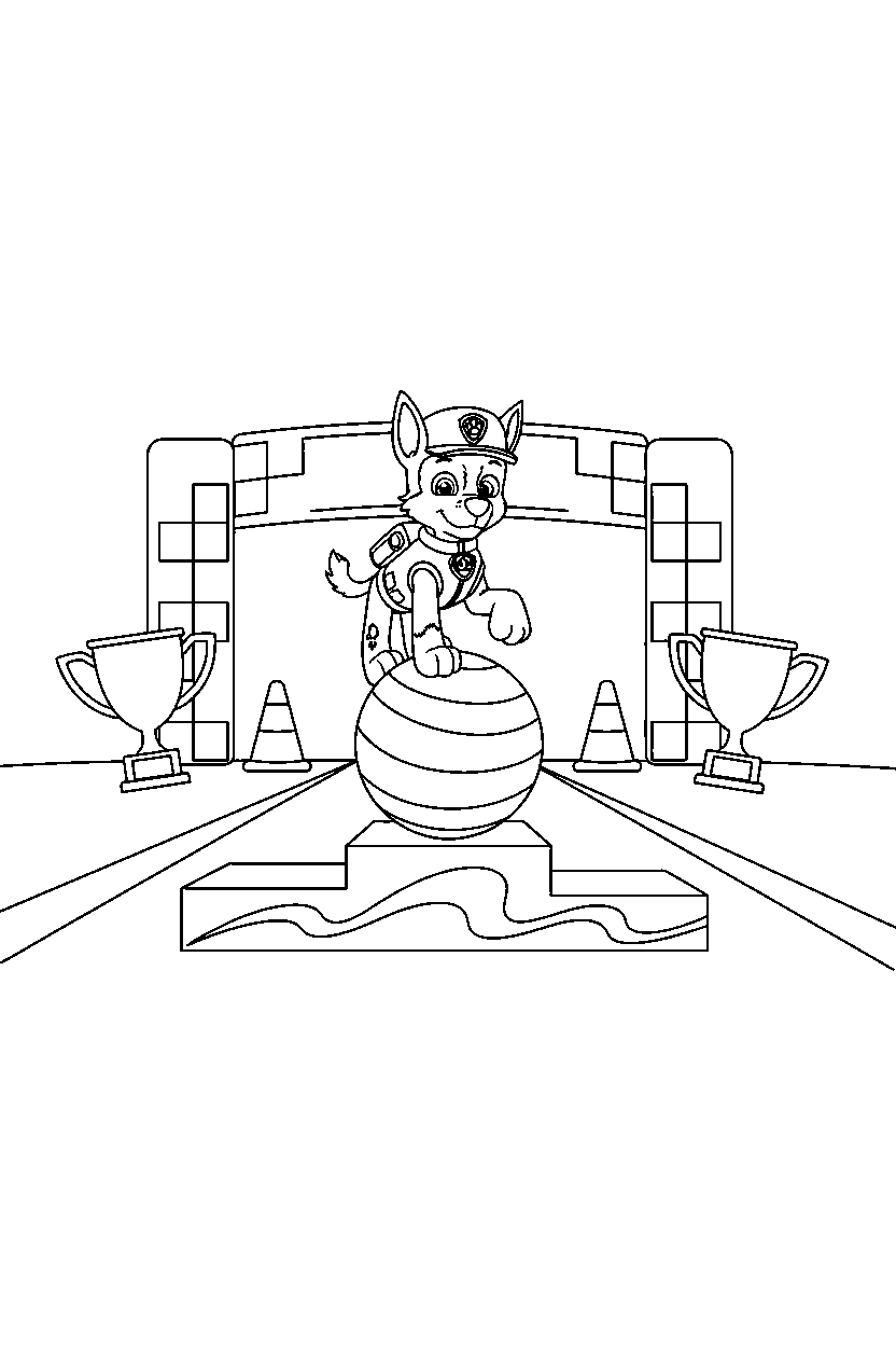 paw patrol chase balancing in finish area line art
