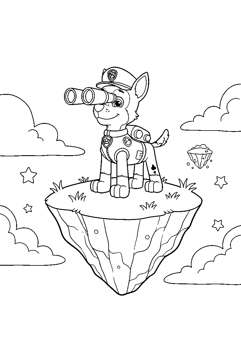 paw patrol chase observing in floating island line art