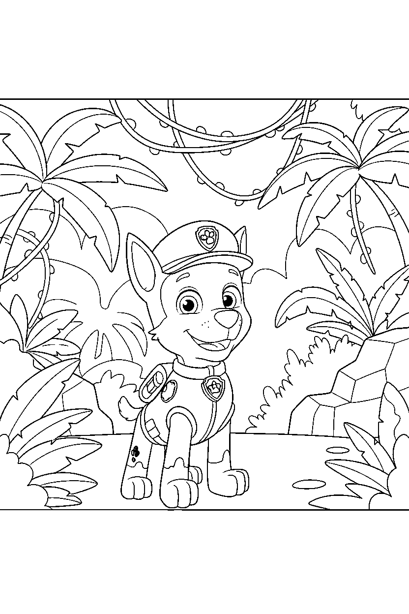 paw patrol chase pointing in jungle line art