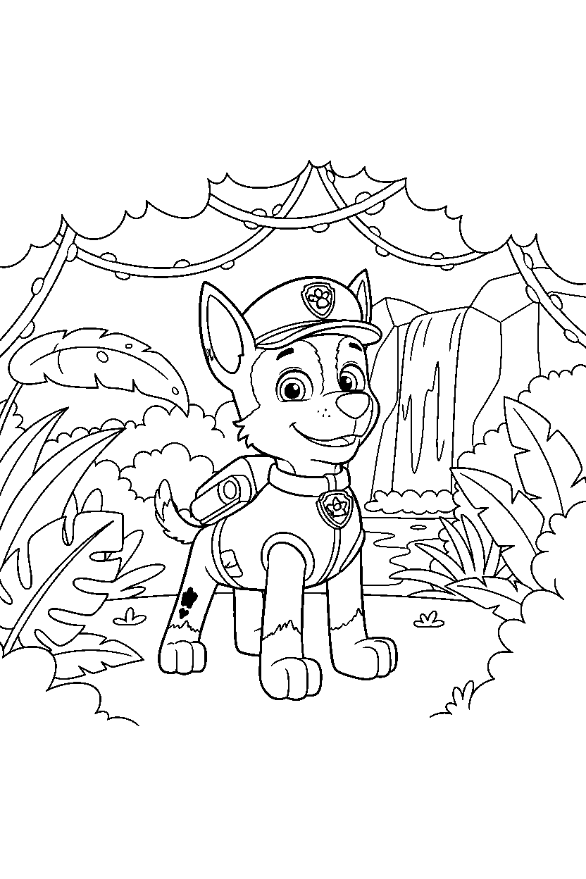 paw patrol chase posing in jungle line art