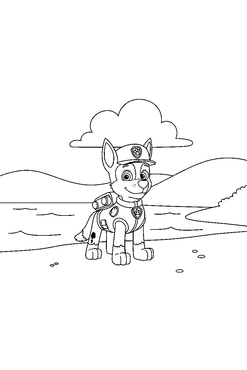 paw patrol chase standing calmly by water line art