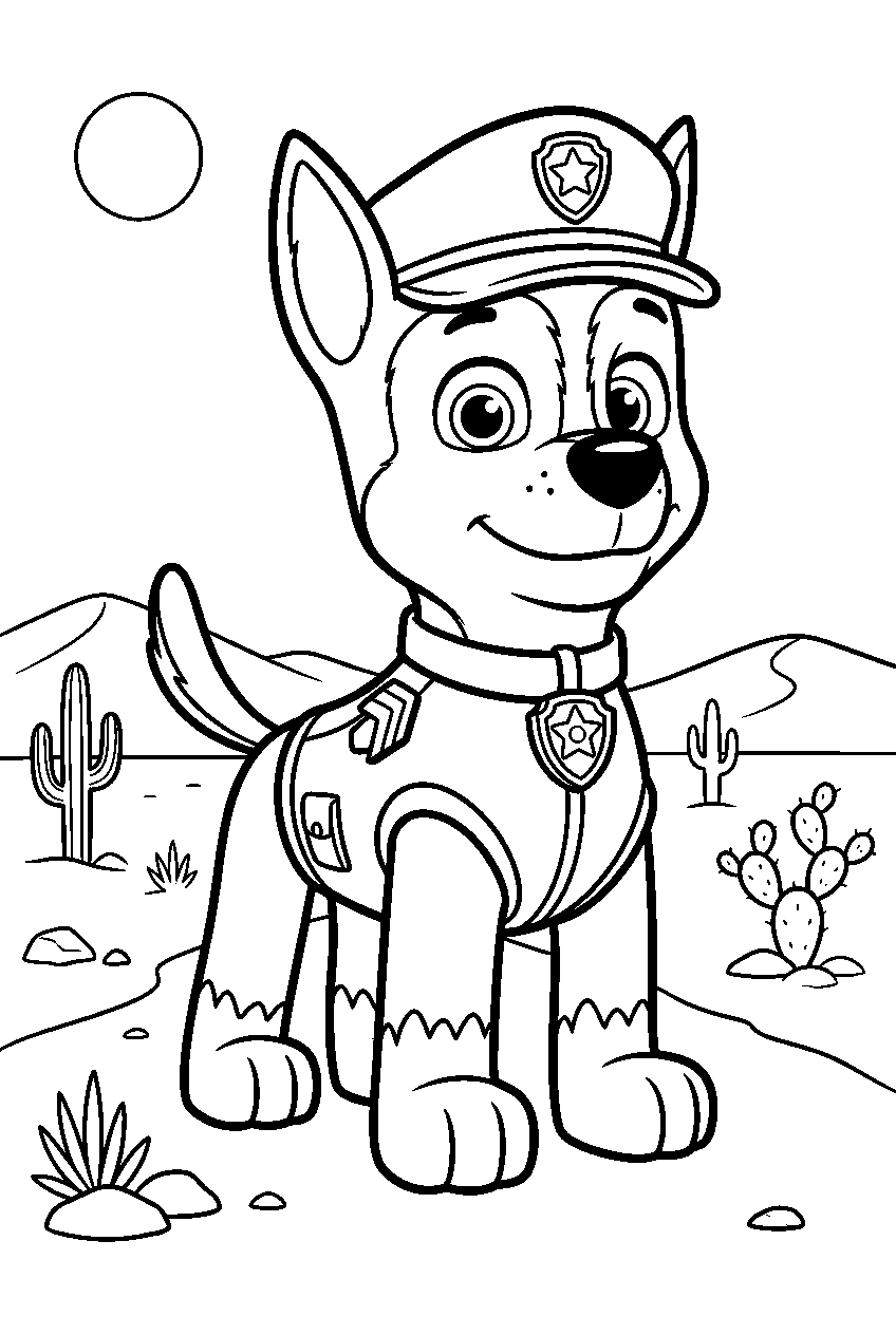 paw patrol chase standing in desert line art