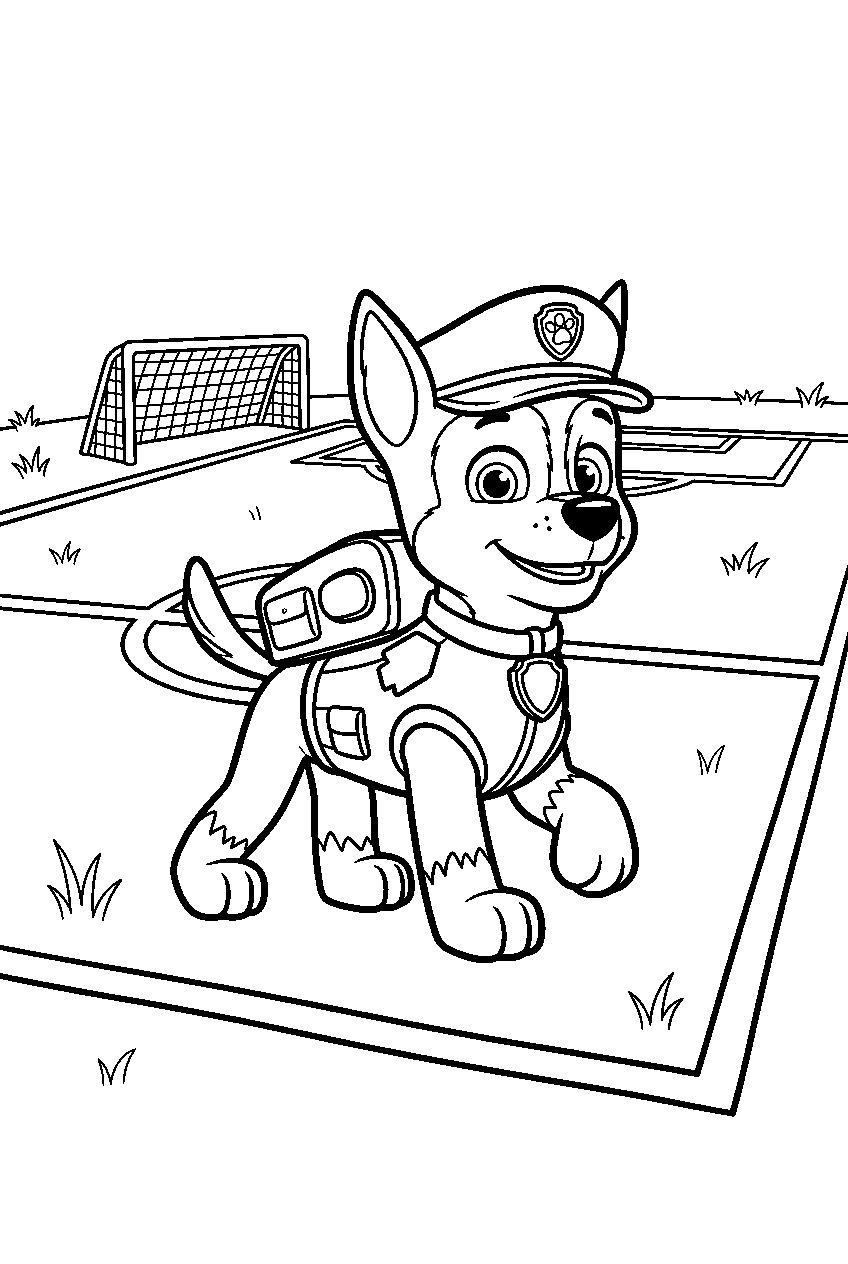 paw patrol chase walking in soccer field line art