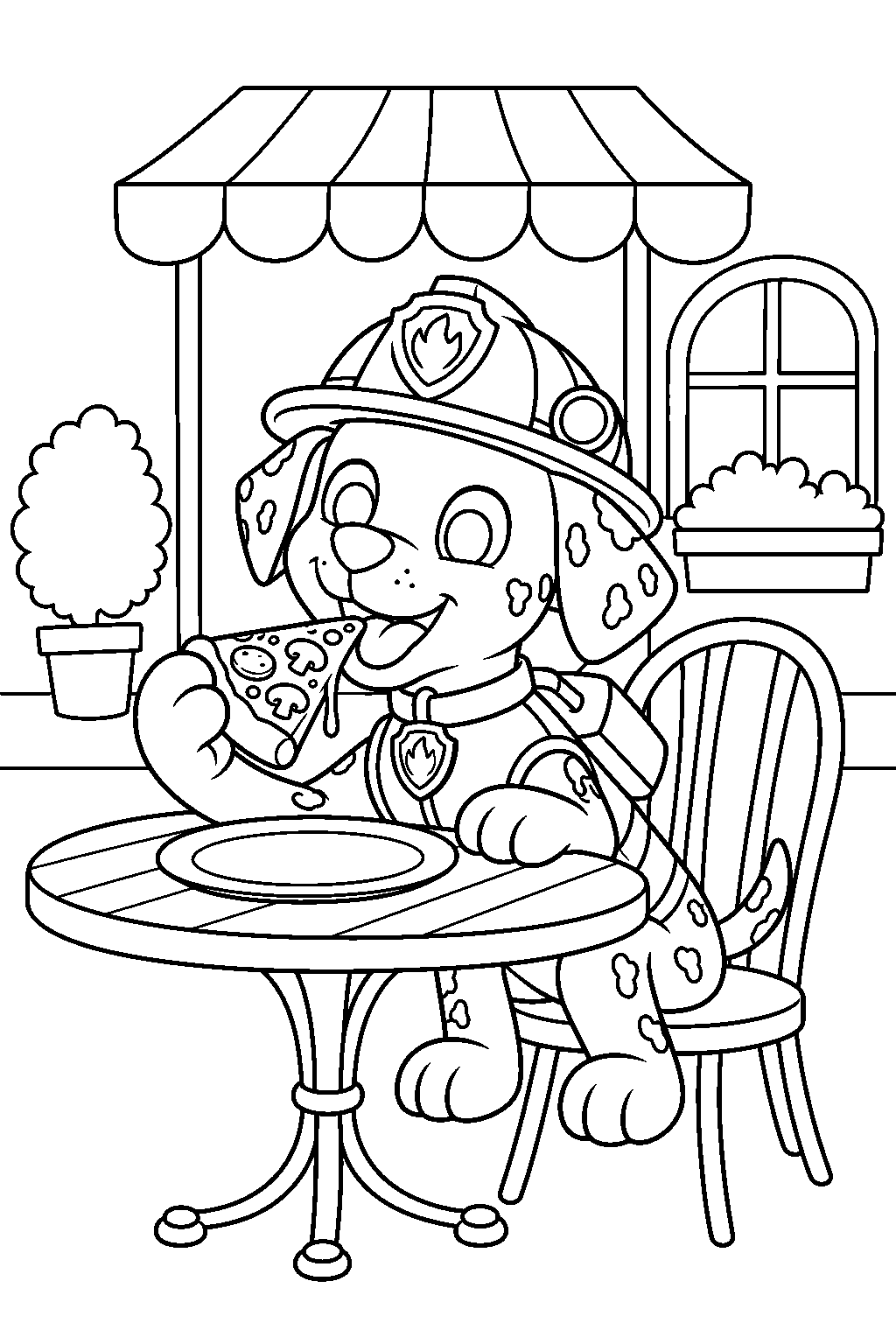 paw patrol marshall eating pizza at mr porter s cafe line art