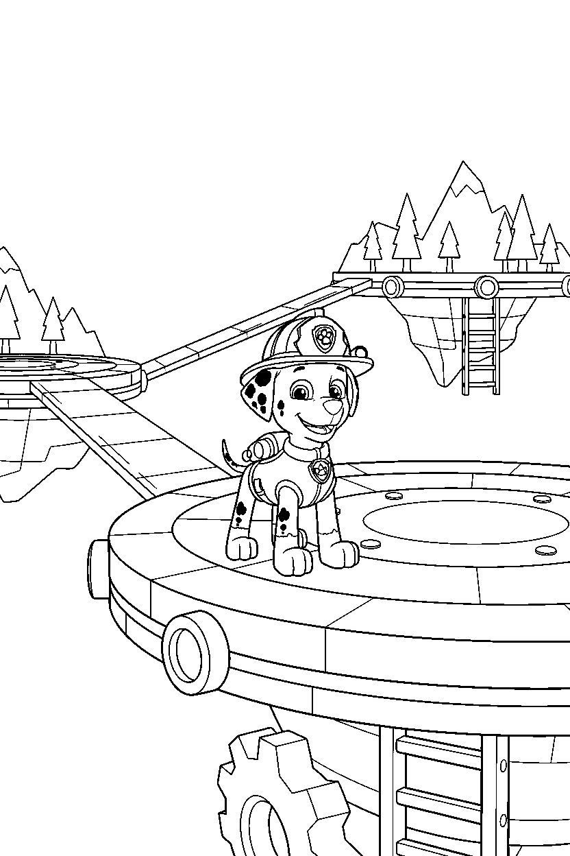 paw patrol marshall exploring on platform line art
