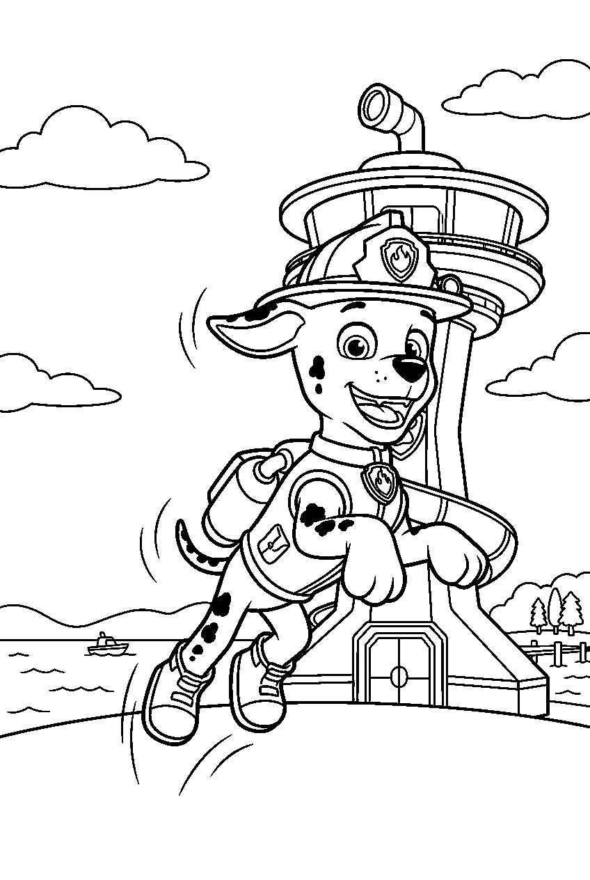 paw patrol marshall jumping in adventure bay lookout line art