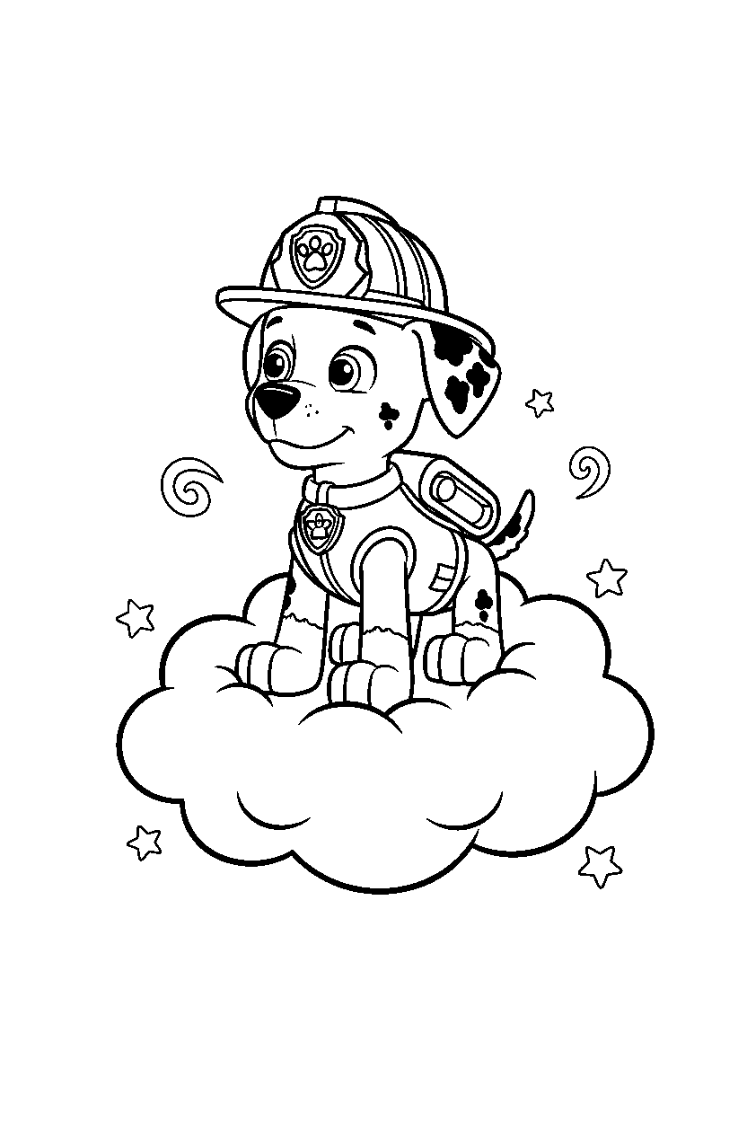 paw patrol marshall looking around on cloud line art