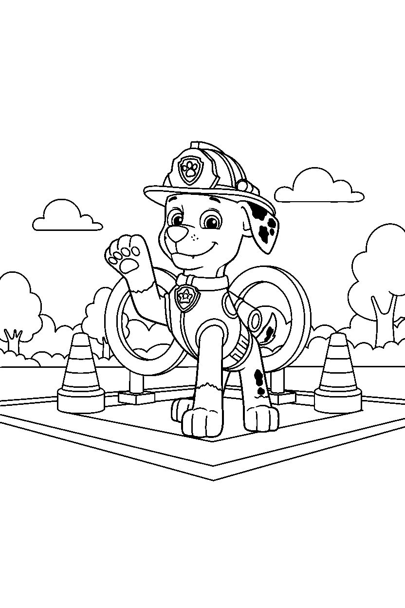 paw patrol marshall standing confidently in challenge area line art