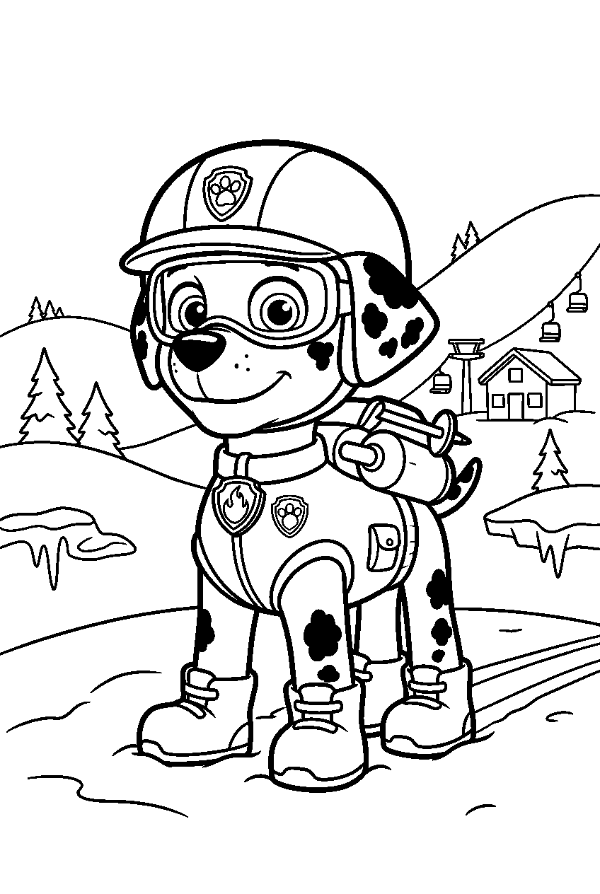 paw patrol marshall standing in ski resort line art