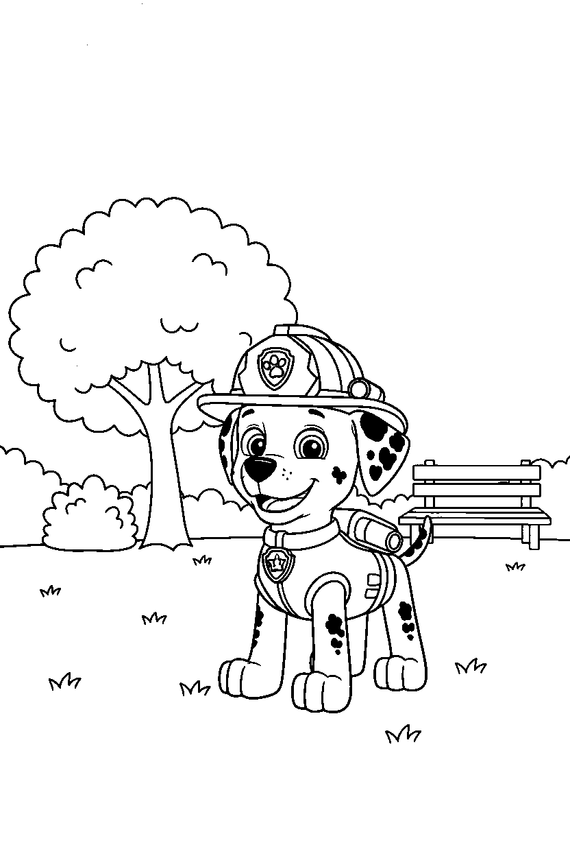 paw patrol marshall watching in park line art