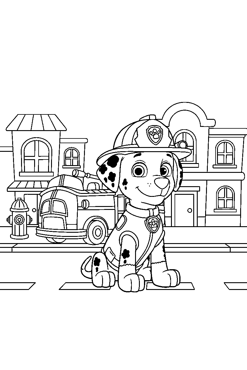 paw patrol marshall watching on street line art