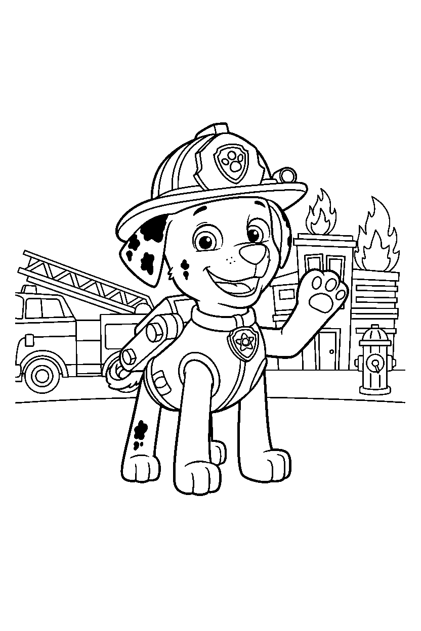 paw patrol marshall waving in level line art
