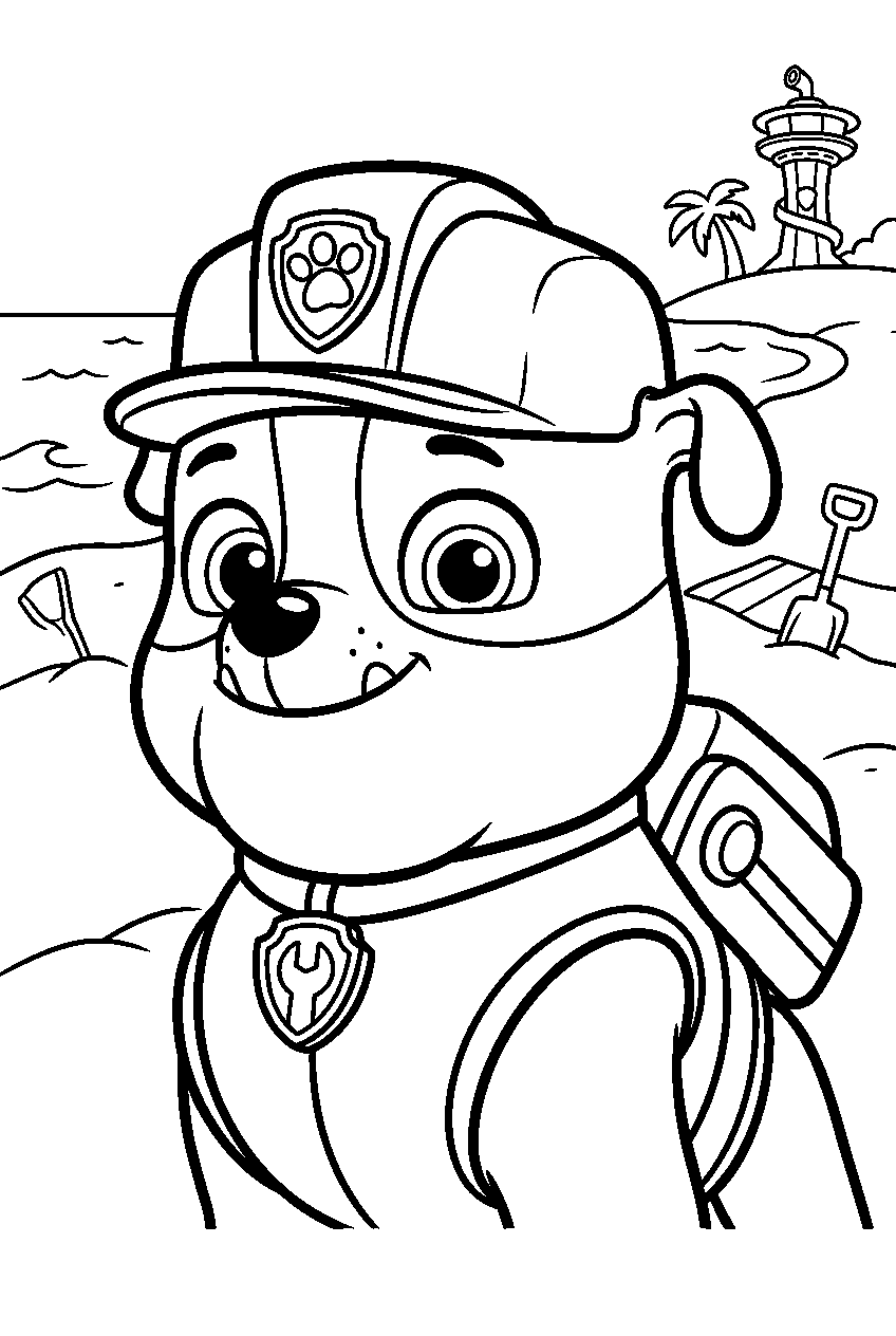 paw patrol rubble in adventure bay beach line art