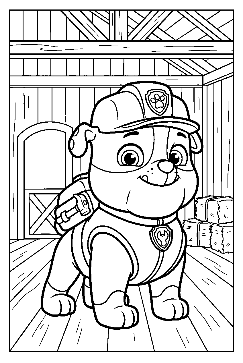 paw patrol rubble in barn line art