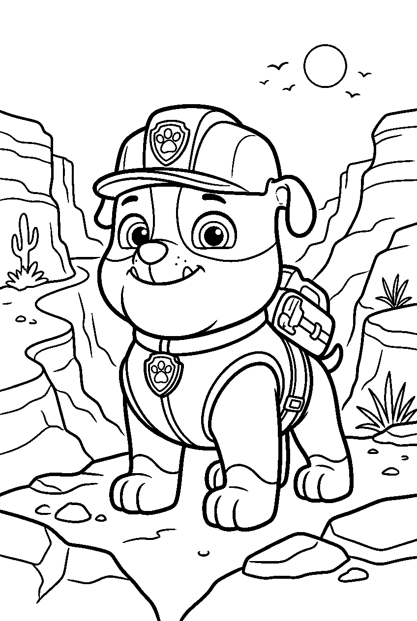 paw patrol rubble in canyon line art