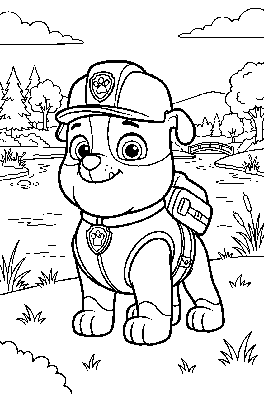 paw patrol rubble in lake park line art