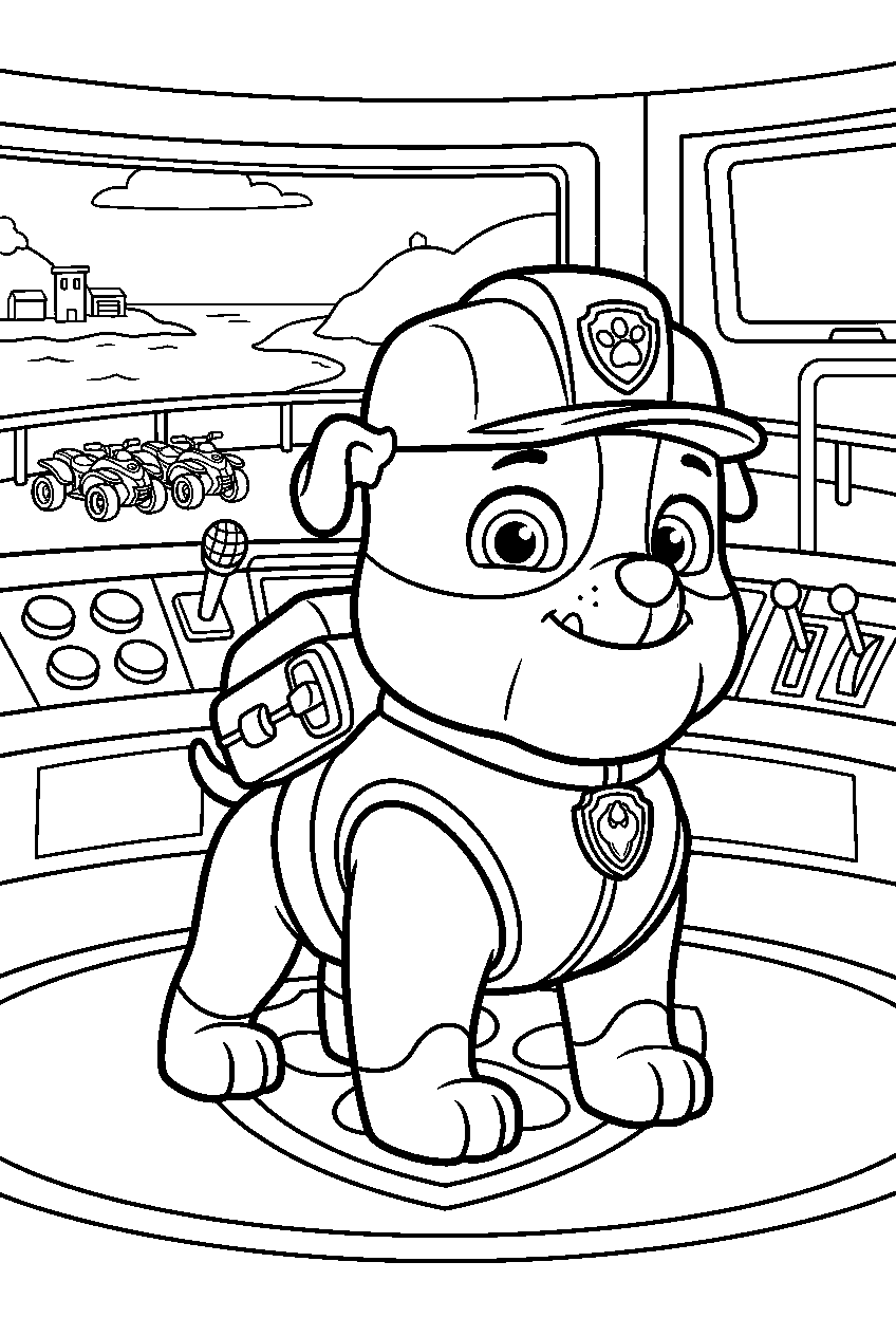 paw patrol rubble in lookout headquarters line art