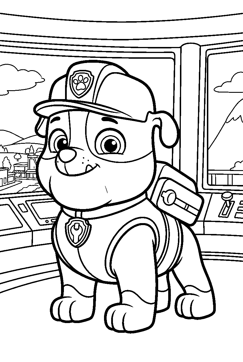 paw patrol rubble in lookout tower line art
