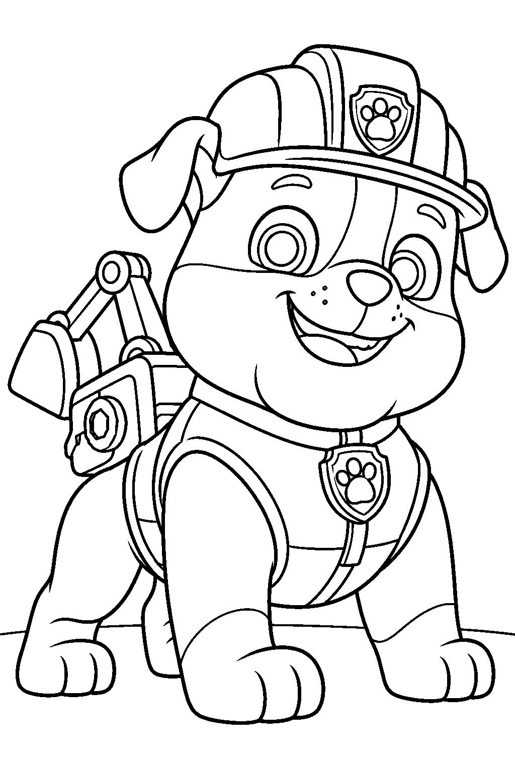 paw patrol rubble wearing his construction hard hat and pup pack line art
