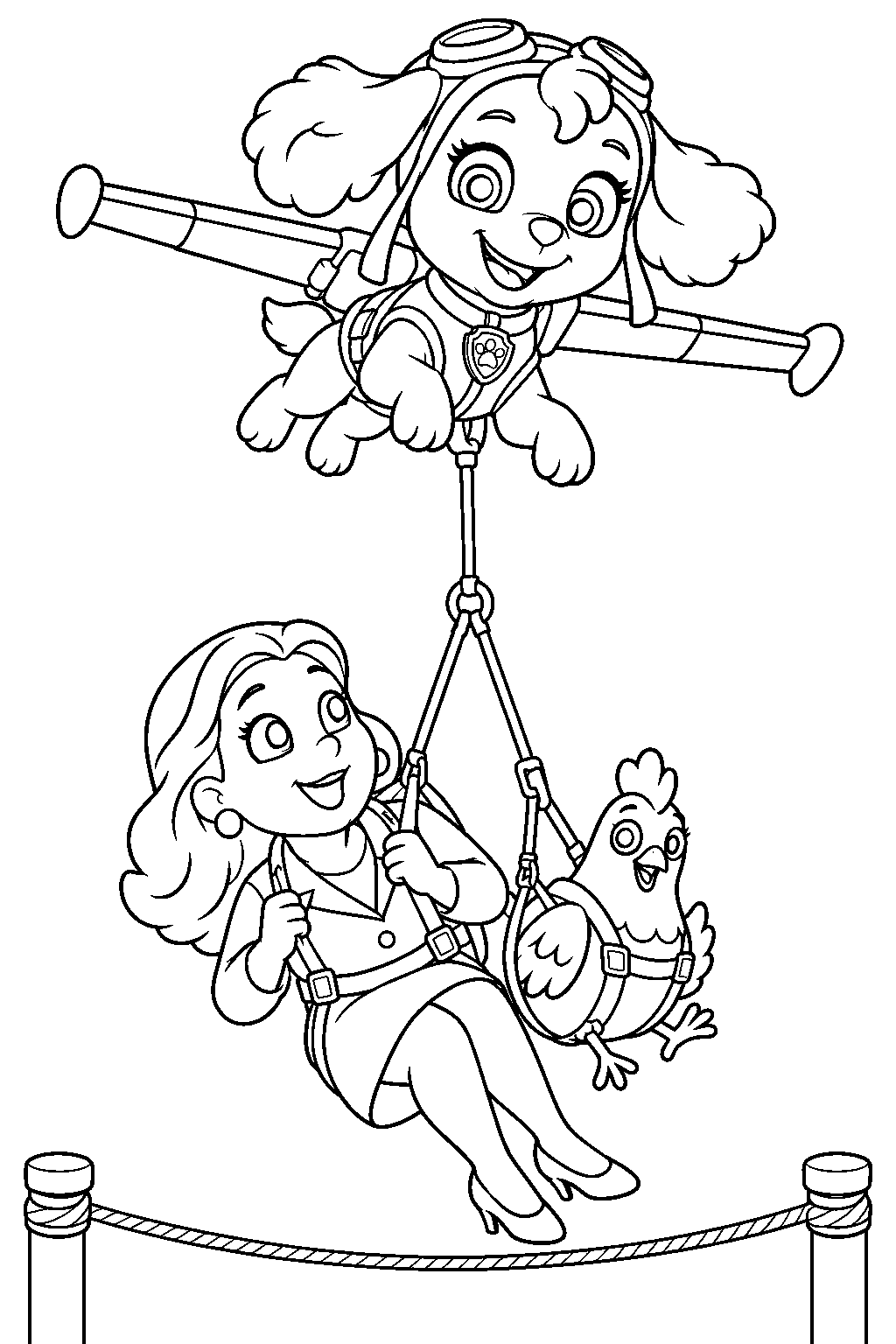 paw patrol skye airlifting mayor goodway and chickaletta off a tightrope line art